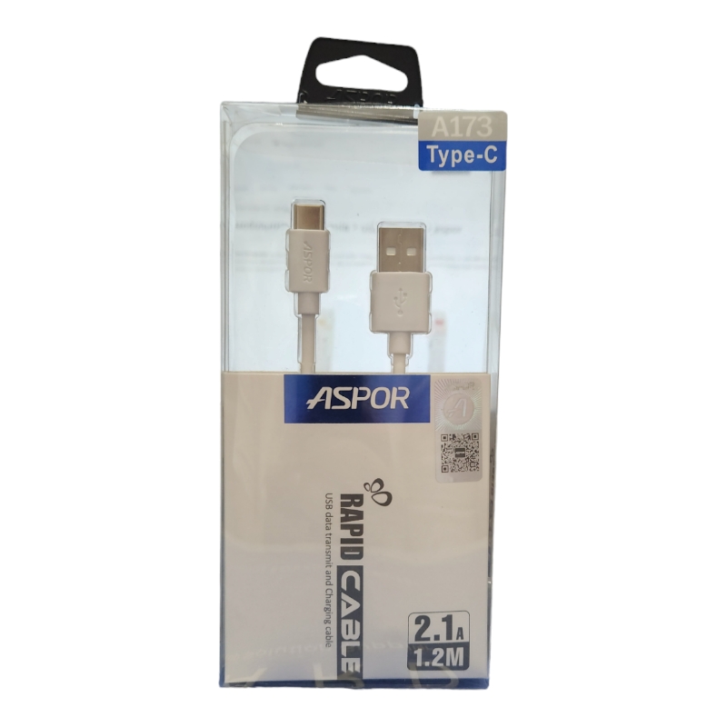 USB кабель Aspor A173 Type-C 2A/1.2м- белый 