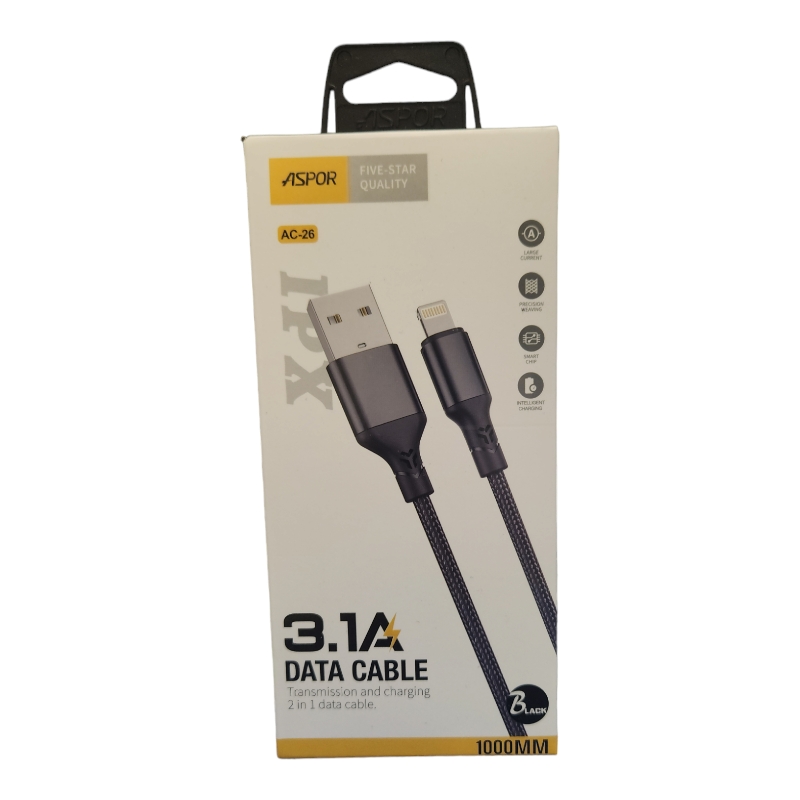 USB кабель Aspor AC-26 Lightning Intelligent Charging 3.1A/1м- чёрный 