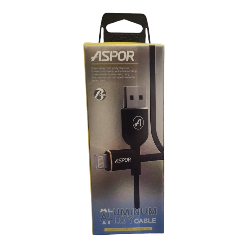 USB кабель Aspor A122 Lightning 2.1A/1.2м- чёрный