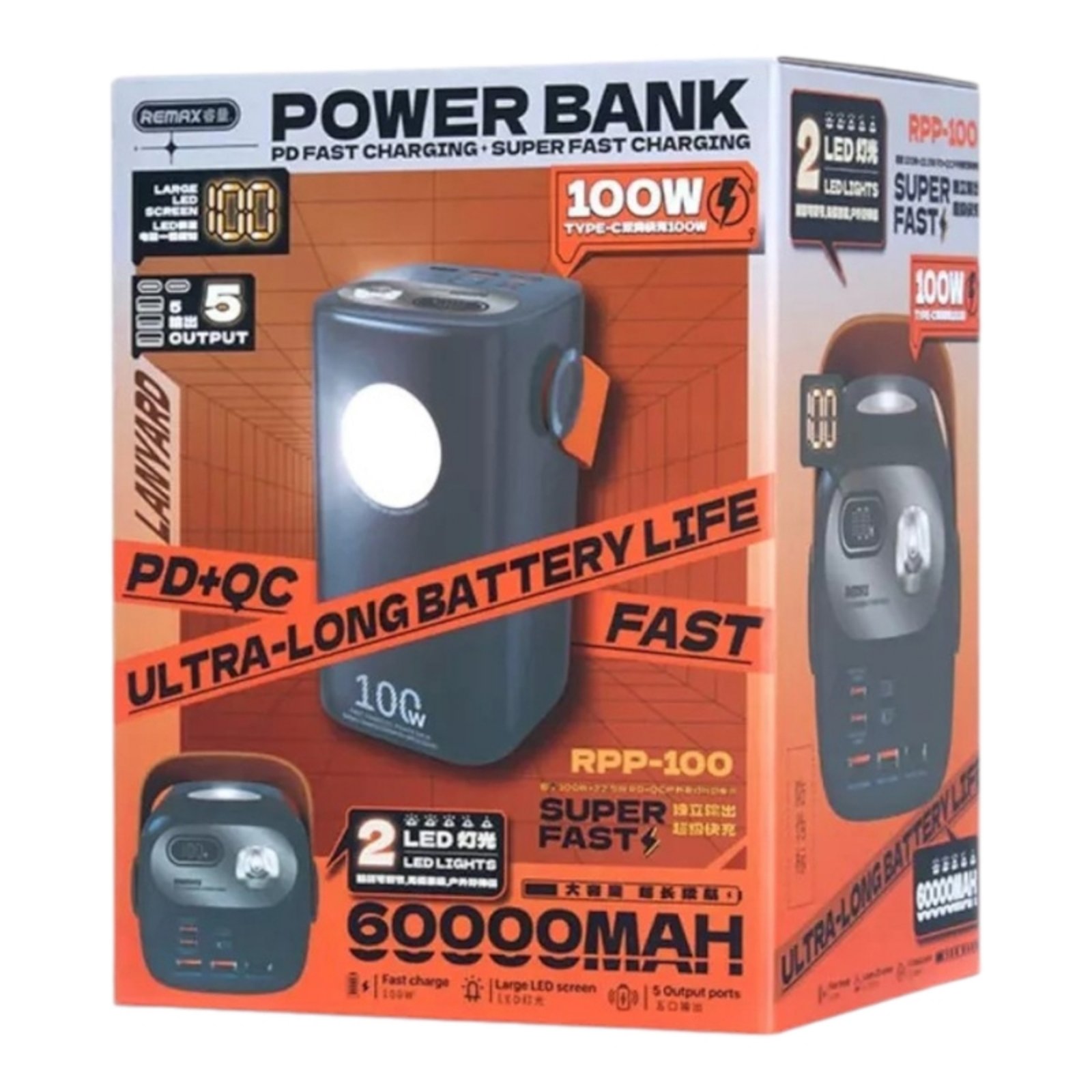 Power bank Remax RPP-100 60000mAh 100W+22.5W PD+QC синий