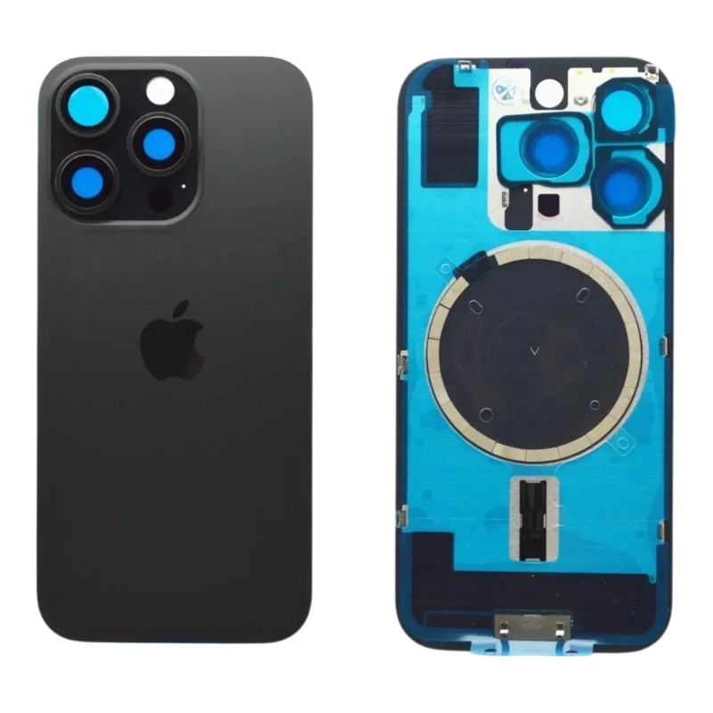 Задняя крышка IPhone 16 pro чёрная с рамкой и стеклом камеры 