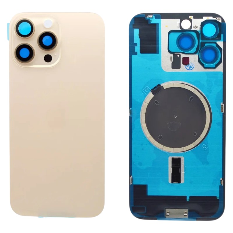 Задняя крышка IPhone 16 pro max бежевая с рамкой и стеклом камеры 