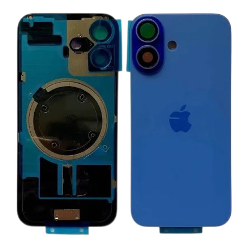 Задня кришка IPhone 16 синя з рамкою та склом камери
